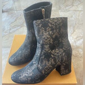 Womens Black Brocade Ankle Boots